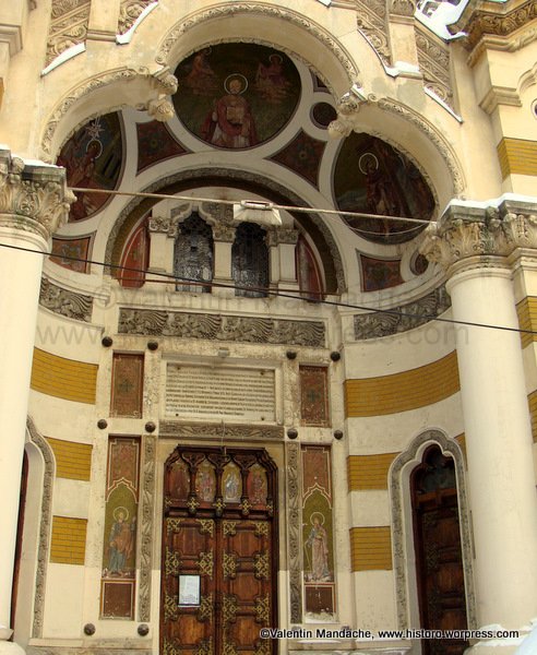 Art Nouveau decorated Western entrance of Amzei church, Bucharest