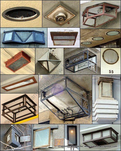 Art Deco era wall and doorway lamps, Bucharest