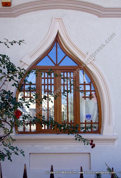 Lilac leaf shaped Art Nouveau window, 1940s, Campina, southern Romania
