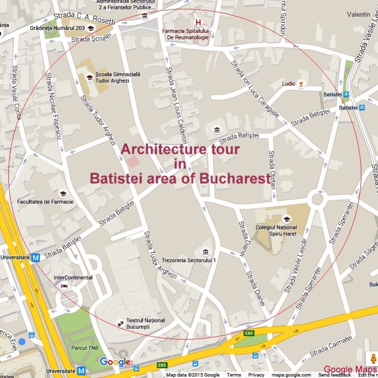 Historic Houses of Romania architecture tours - Batistei area map